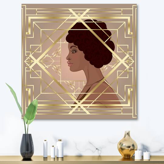 Designart - Retro Women In Golden Art Deco Geometrics II